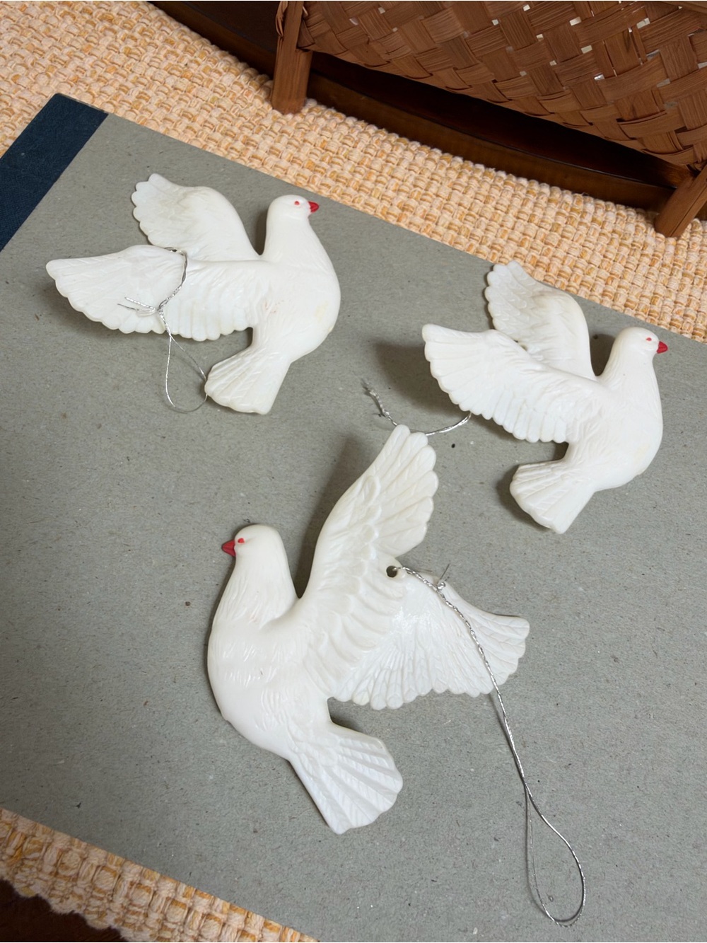 vintage white plastic flying dove ornaments